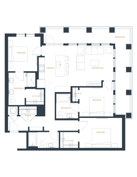 Floor plan for 3 beds, 2 baths, 1361 sqft